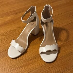 BOGO FREE! INC cream colored sandals with chunky 2 inch heel size 6